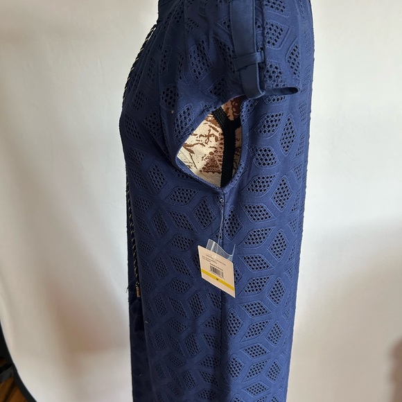 Navy Blue Eyelet Dress with Tassel Tie - Picture 3 of 7